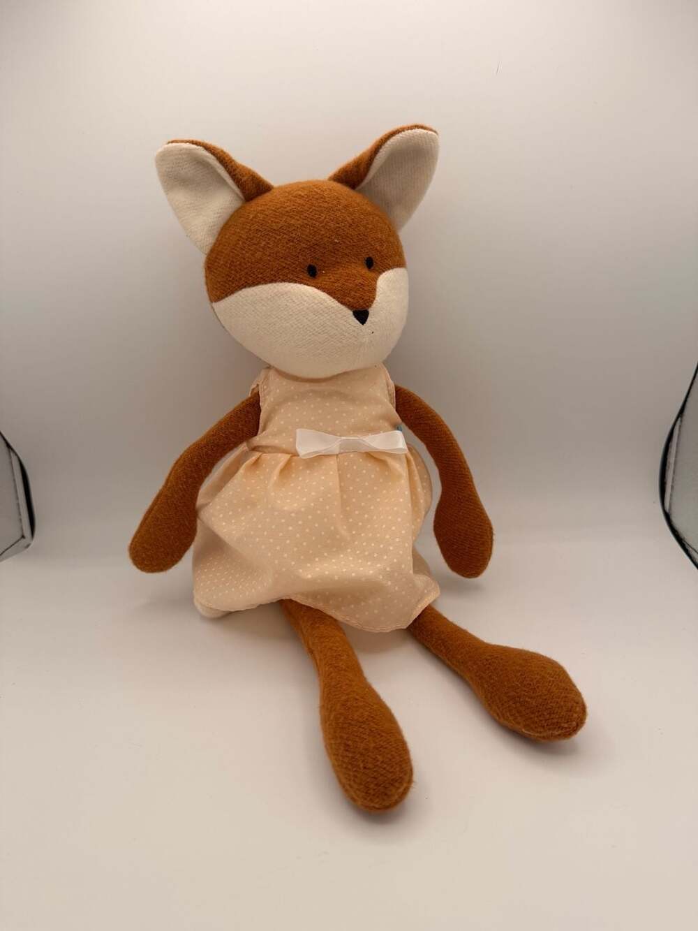 Manhattan Toy Fox Plush Toy in Peach Polka Dot Dress